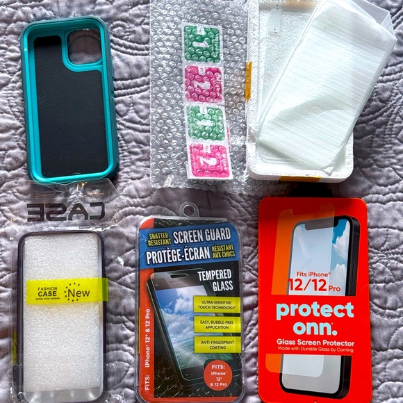 iPhone 12/12Pro (5)Tempered Glass Screen Protectors and 2 phone cases. - Picture 1 of 3